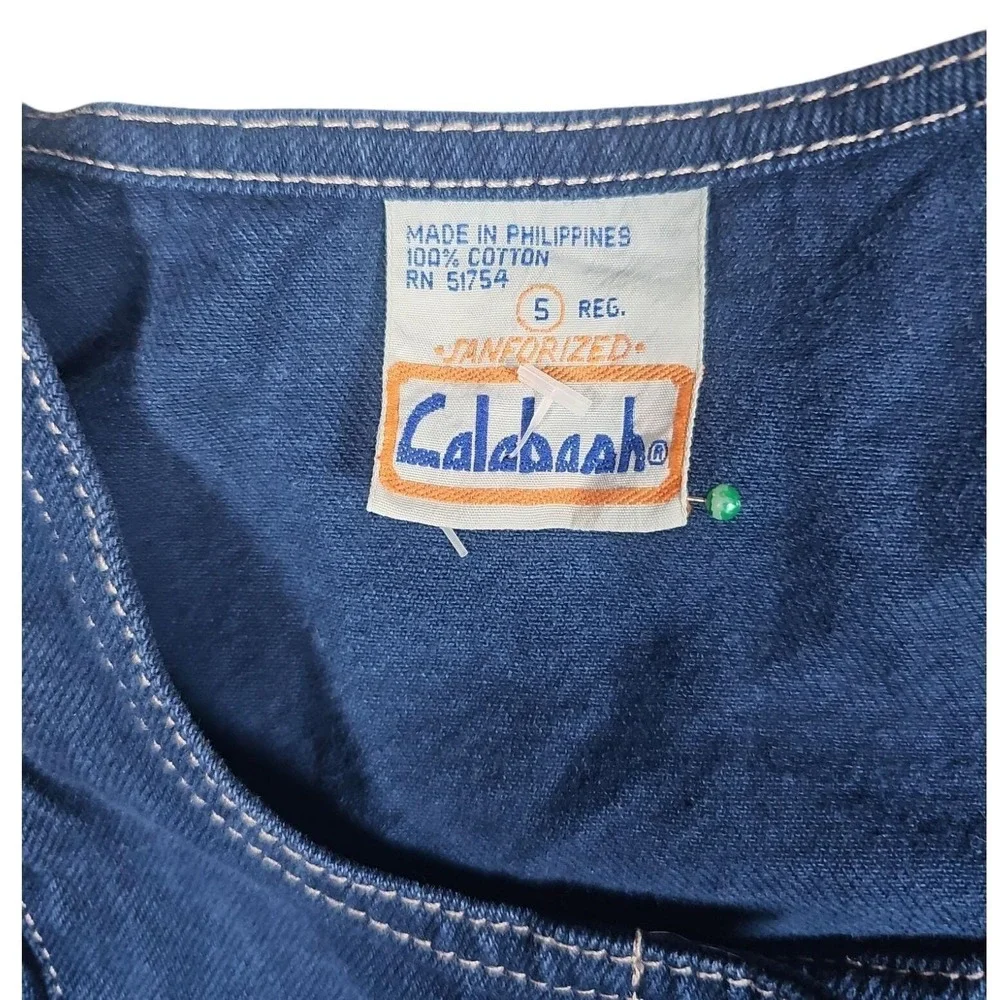 Calabash Denim Dress‎ Vintage Pink Trim Bows Sleeveless Girl's Size 5